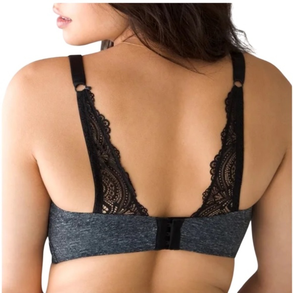 SOMA Enbliss Luxe Wireless Bra With Lace Back Bra Heathered Black Size 3…